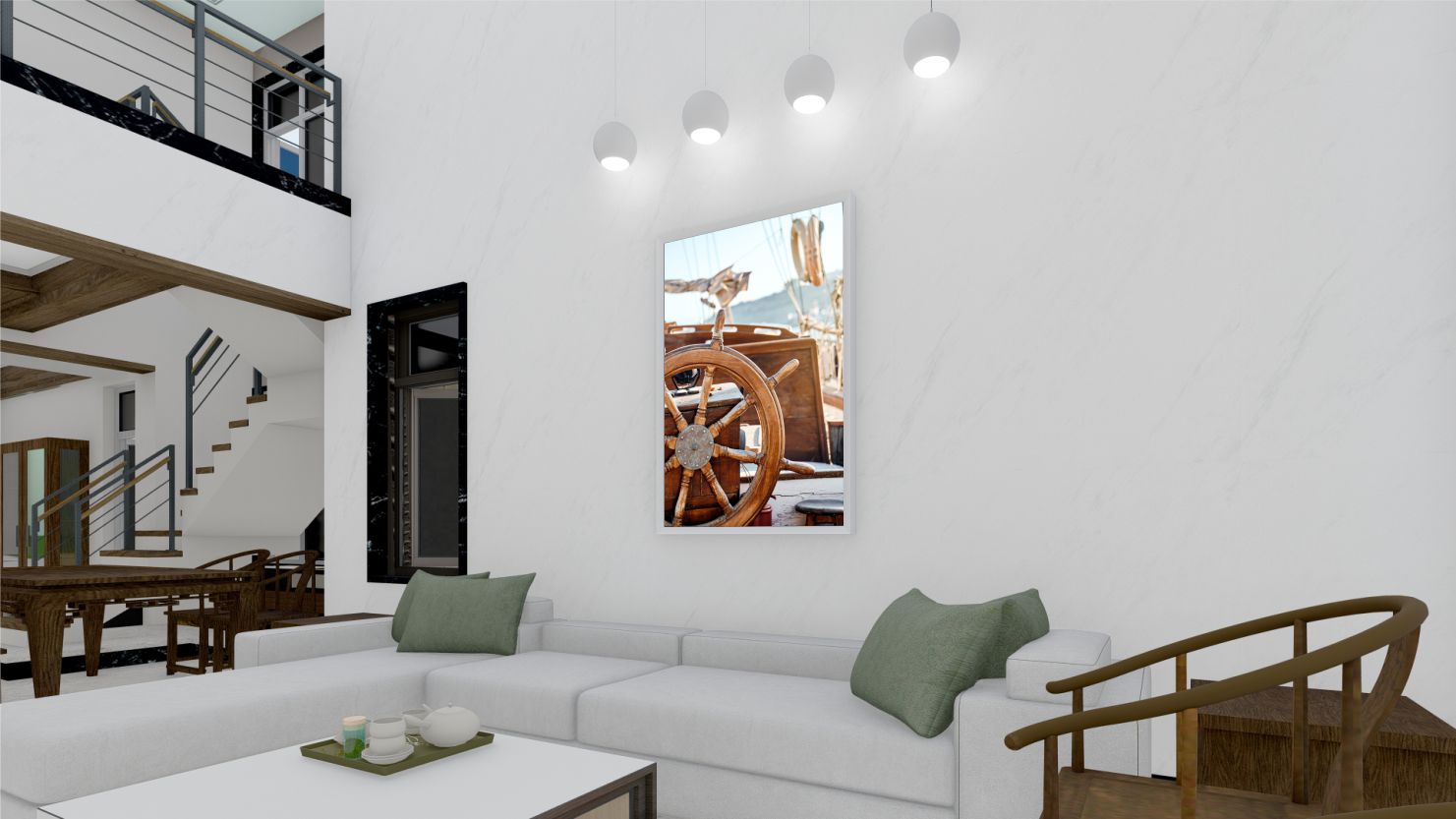 Quadro Decorativo Barco Leme em Adesivo com Moldura Caixa