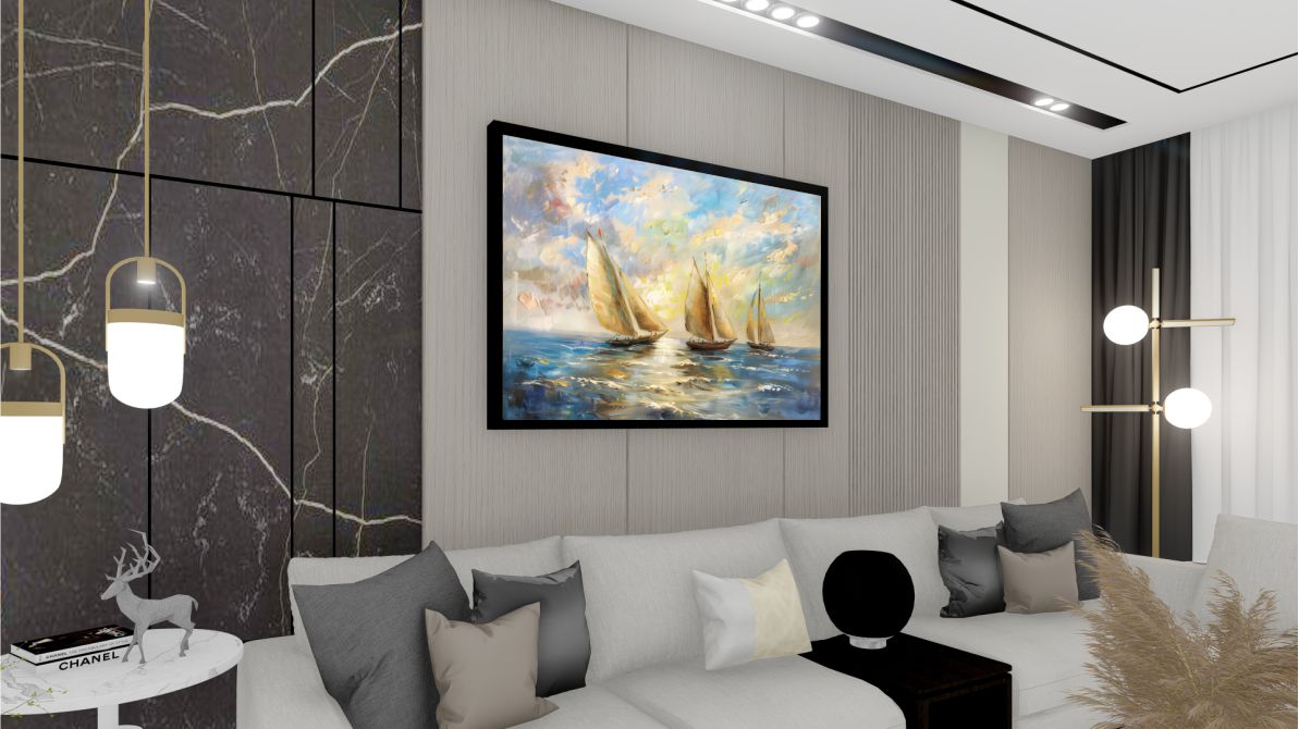 Quadro Decorativo Barcos no Mar em Adesivo com Moldura Caixa