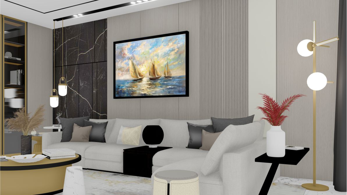 Quadro Decorativo Barcos no Mar em Adesivo com Moldura Caixa