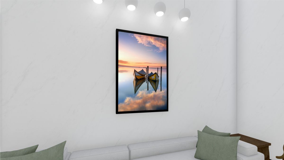 Quadro Decorativo Barcos em Adesivo com Moldura Caixa