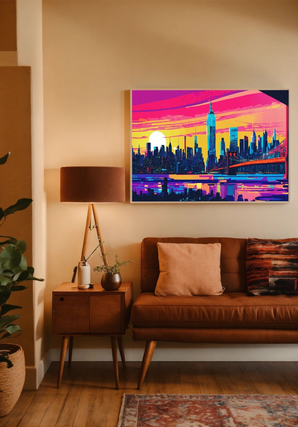 Quadro Decorativo New York Arte Colorida em adesivo com moldura caixa