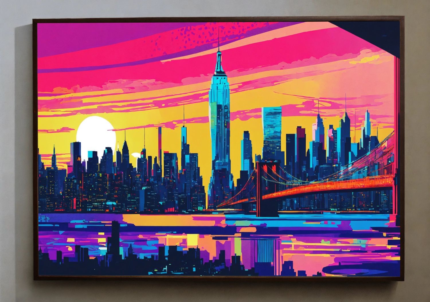 Quadro Decorativo New York Arte Colorida em adesivo com moldura caixa