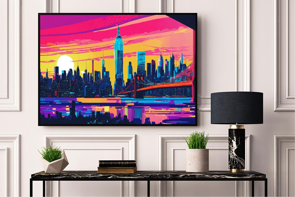 Quadro Decorativo New York Arte Colorida em adesivo com moldura caixa