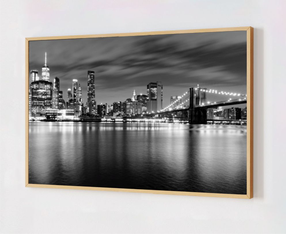 Quadro Decorativo New York Preto e Branco em Adesivo com Moldura Caixa