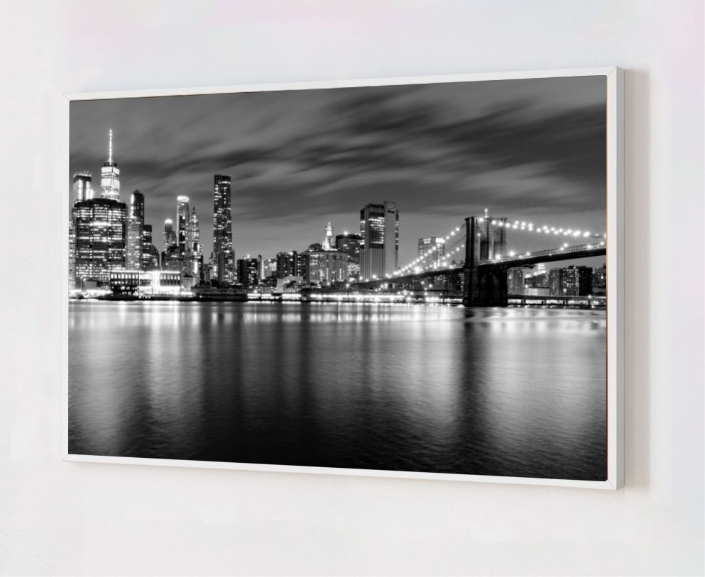 Quadro Decorativo New York Preto e Branco em Adesivo com Moldura Caixa