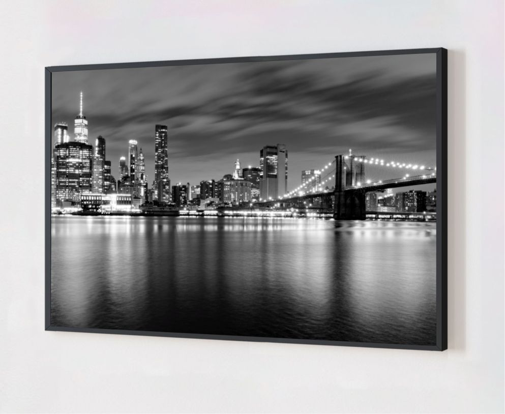 Quadro Decorativo New York Preto e Branco em Adesivo com Moldura Caixa