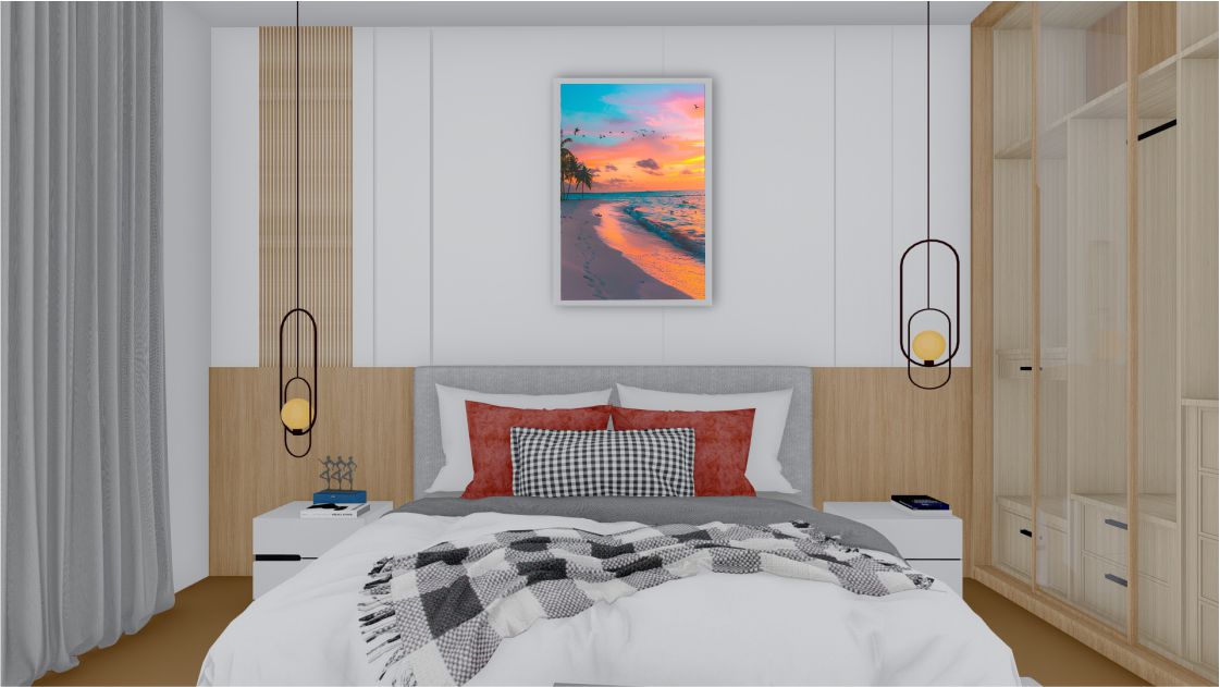 Quadro Decorativo Praia Por do Sol em Adesivo com Moldura Caixa