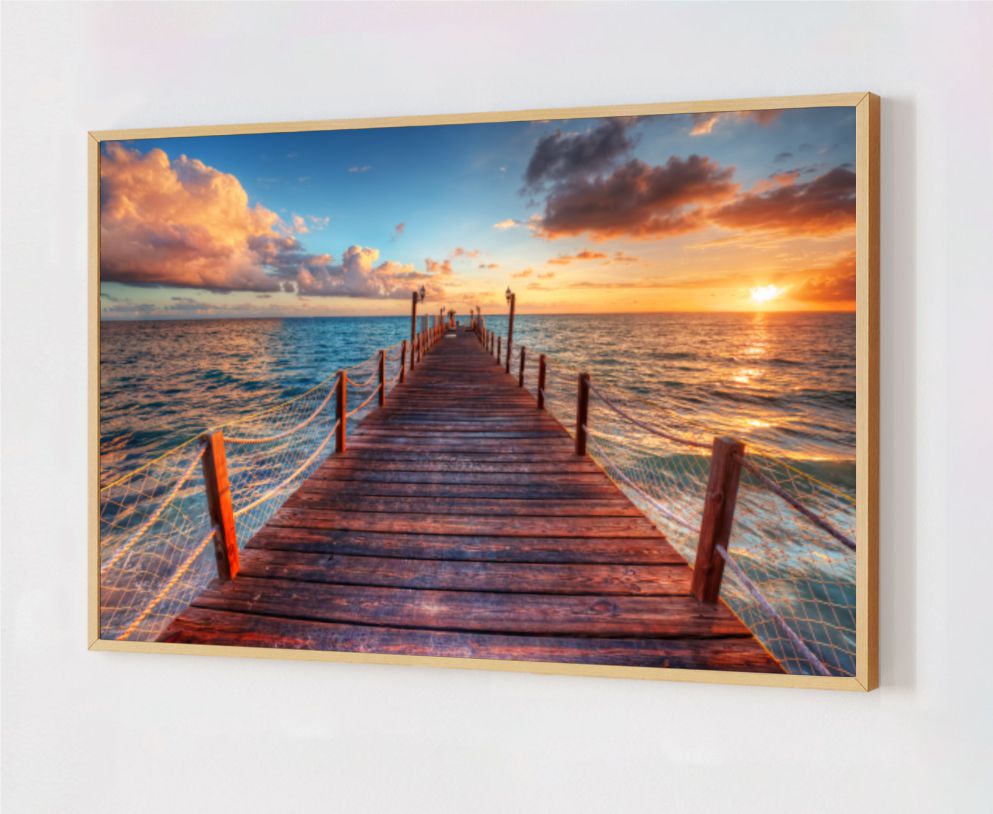 Quadro Decorativo Por do Sol em Adesivo com Moldura Caixa
