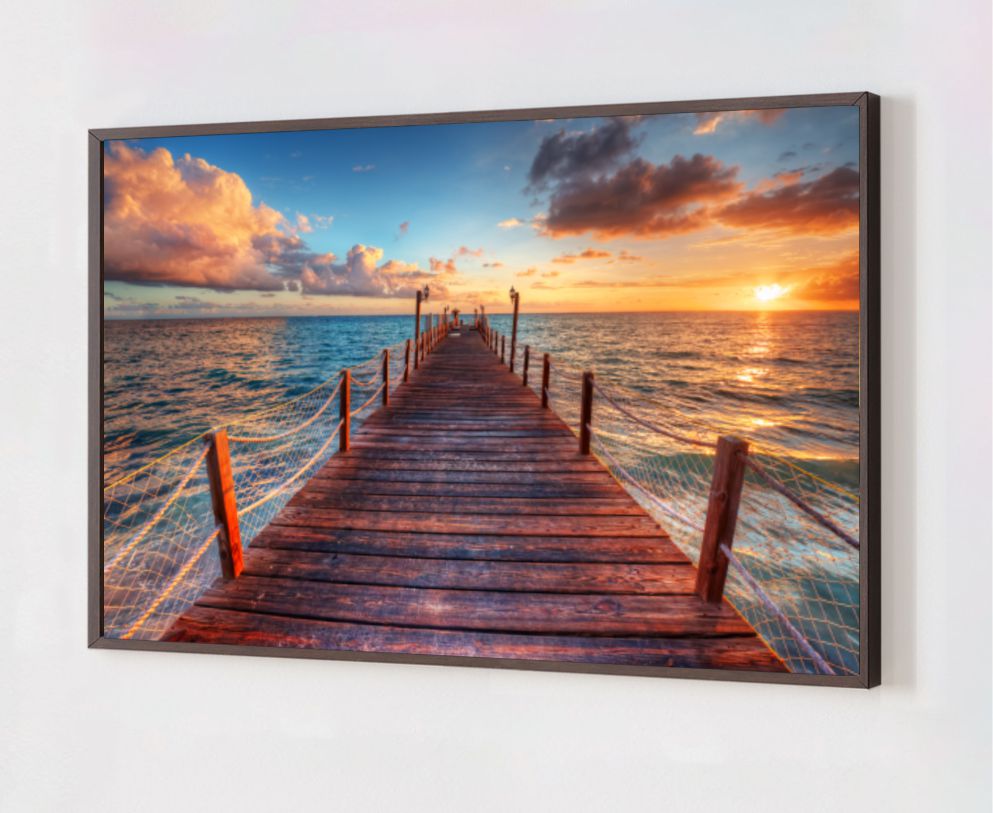 Quadro Decorativo Por do Sol em Adesivo com Moldura Caixa