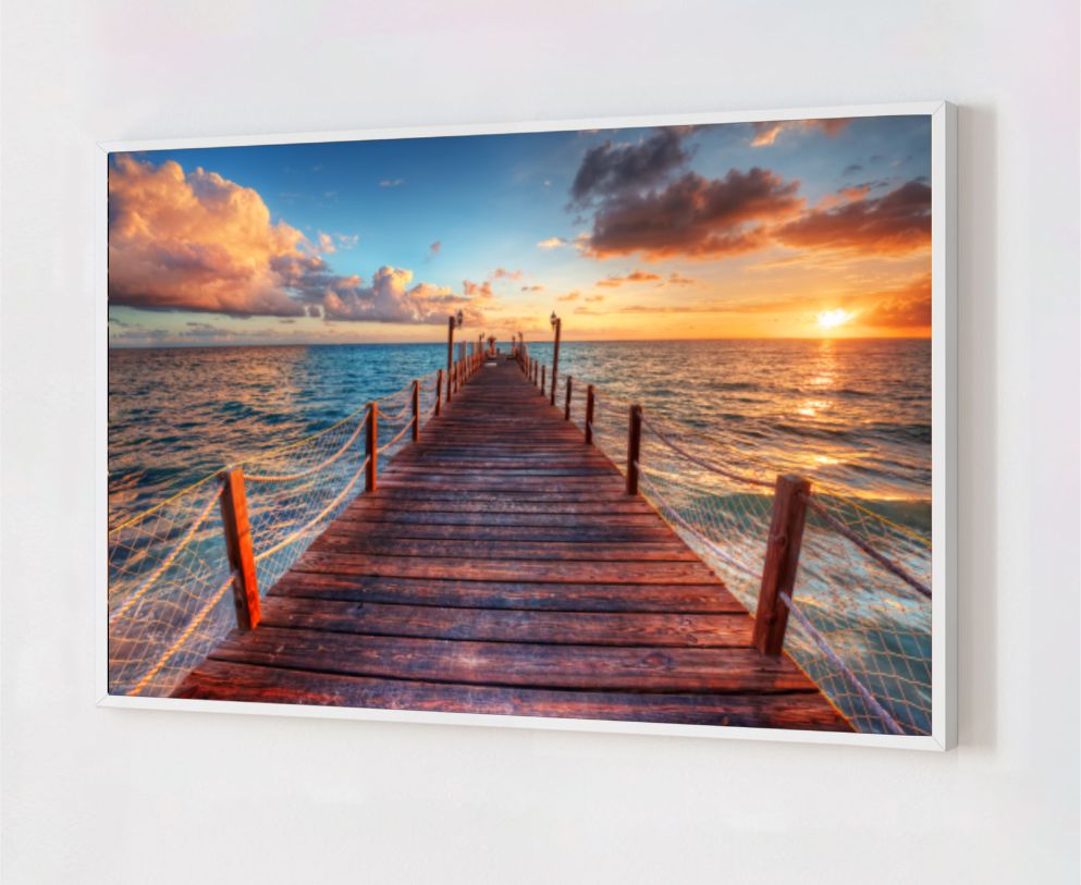 Quadro Decorativo Por do Sol em Adesivo com Moldura Caixa