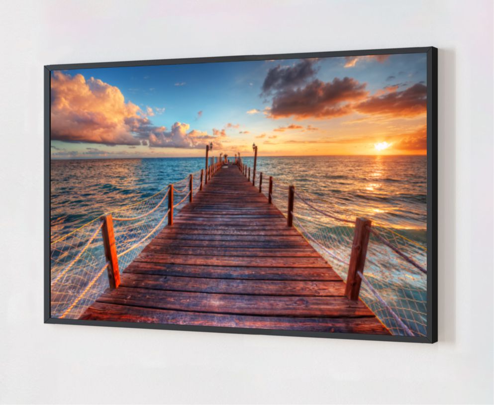 Quadro Decorativo Por do Sol em Adesivo com Moldura Caixa