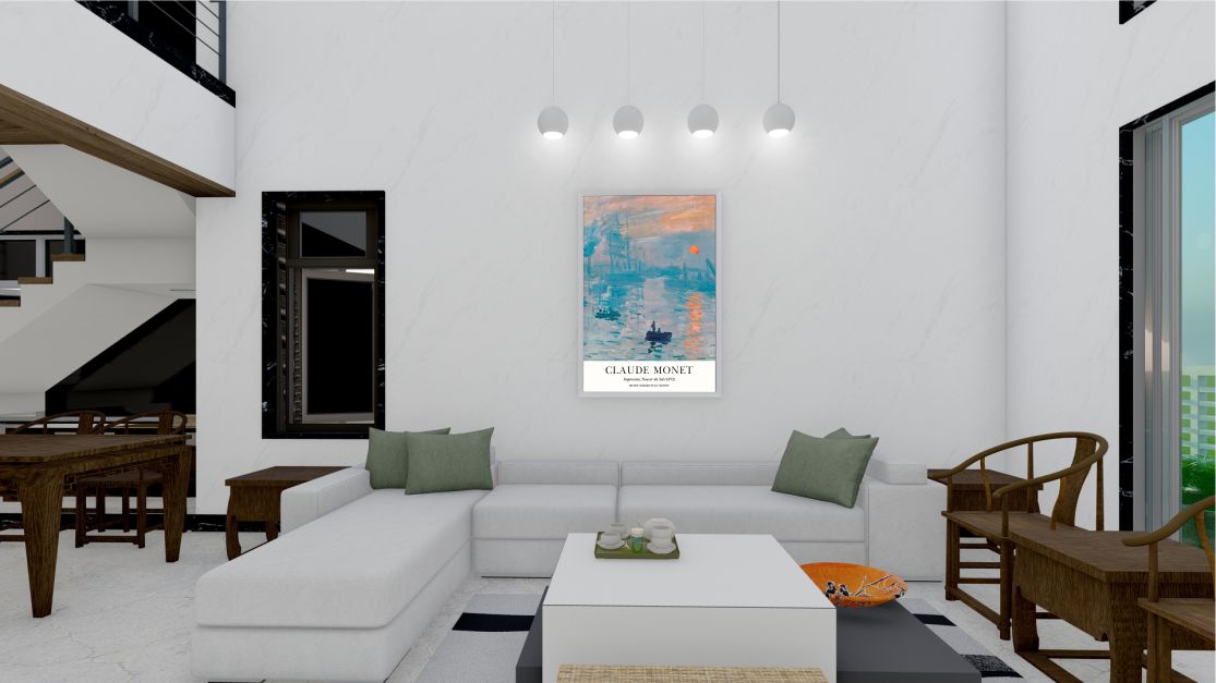 Quadro Decorativo Claude Monet Impressão Nascer do Sol em Adesivo com Moldura Caixa