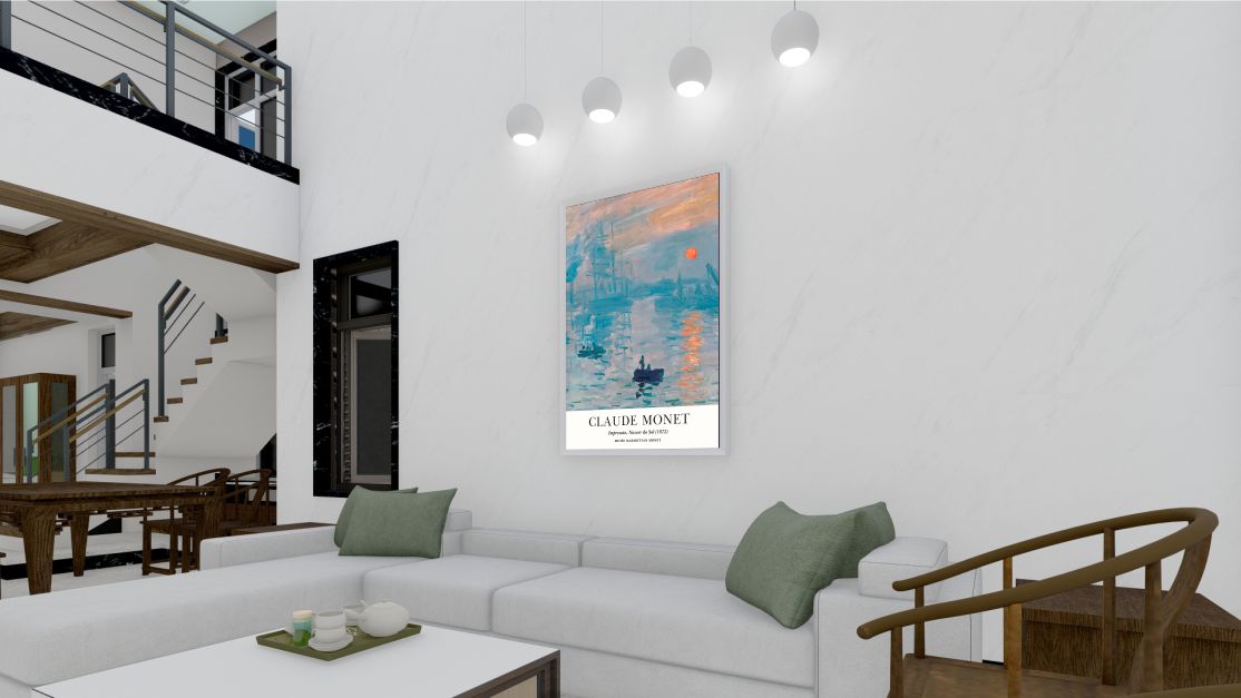 Quadro Decorativo Claude Monet Impressão Nascer do Sol em Adesivo com Moldura Caixa