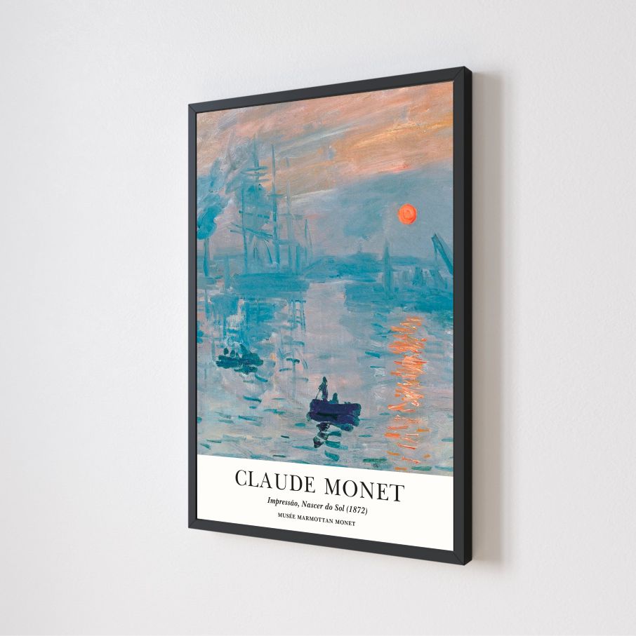 Quadro Decorativo Claude Monet Impressão Nascer do Sol em Adesivo com Moldura Caixa