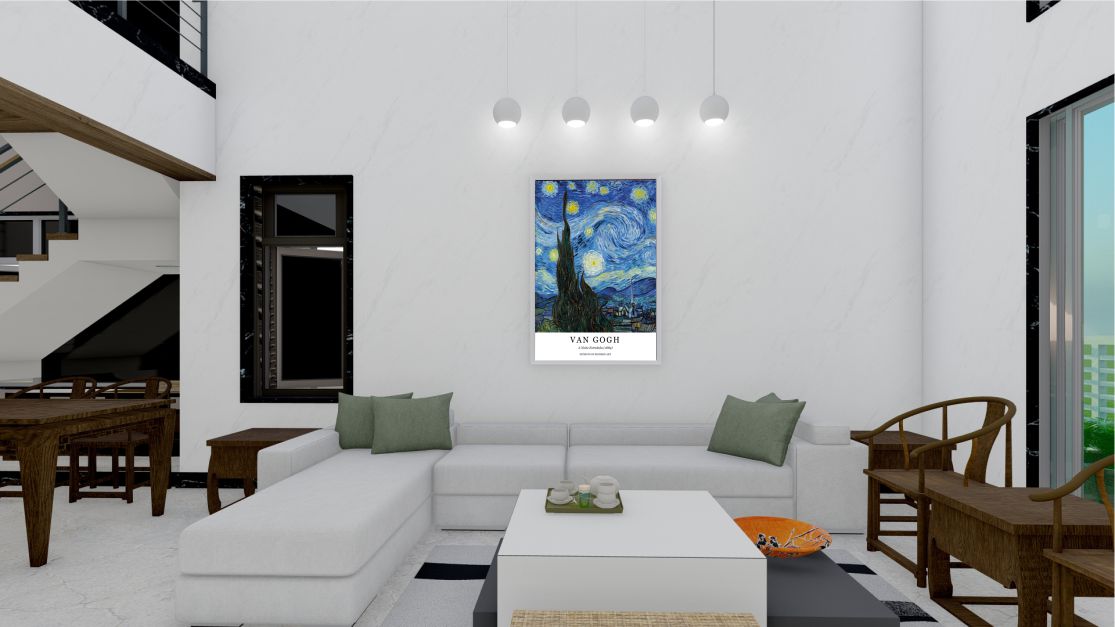 Quadro Decorativo Van Gogh Noite Estrelada em Adesivo com Moldura Caixa