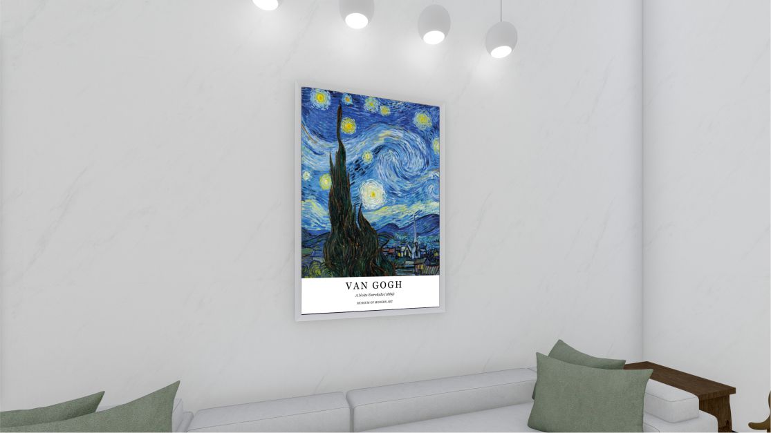 Quadro Decorativo Van Gogh Noite Estrelada em Adesivo com Moldura Caixa