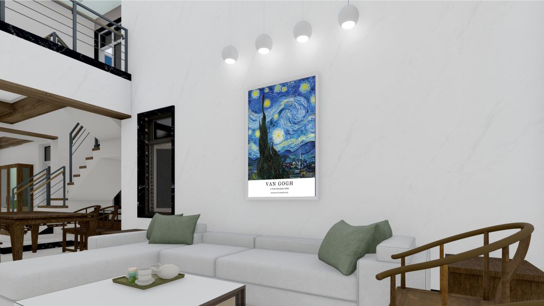 Quadro Decorativo Van Gogh Noite Estrelada em Adesivo com Moldura Caixa