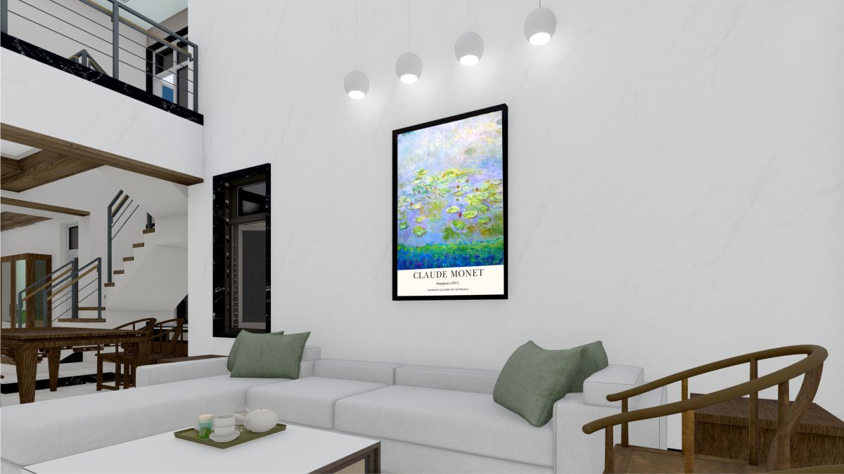 Quadro Decorativo Claude Monet Nenúfares em Adesivo com Moldura Caixa