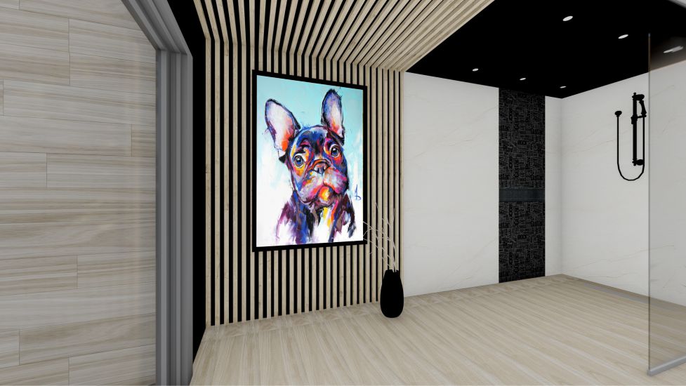 Quadro Decorativo Pop Art Cachorro em Adesivo com Moldura Caixa