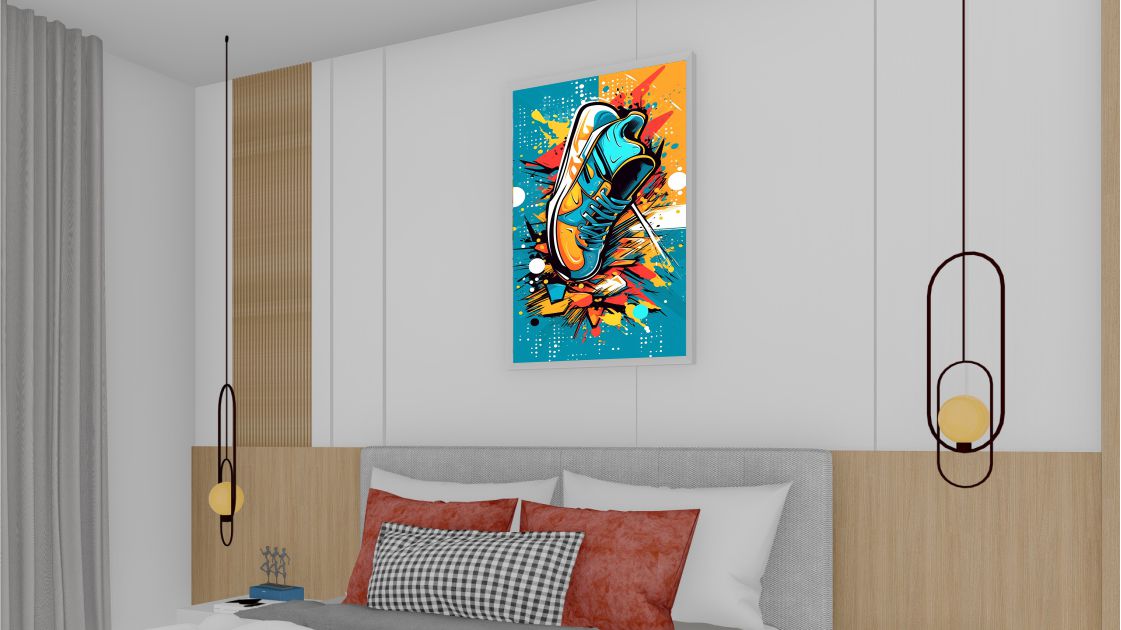 Quadro Decorativo Pop Art Tênis em Adesivo com Moldura Caixa