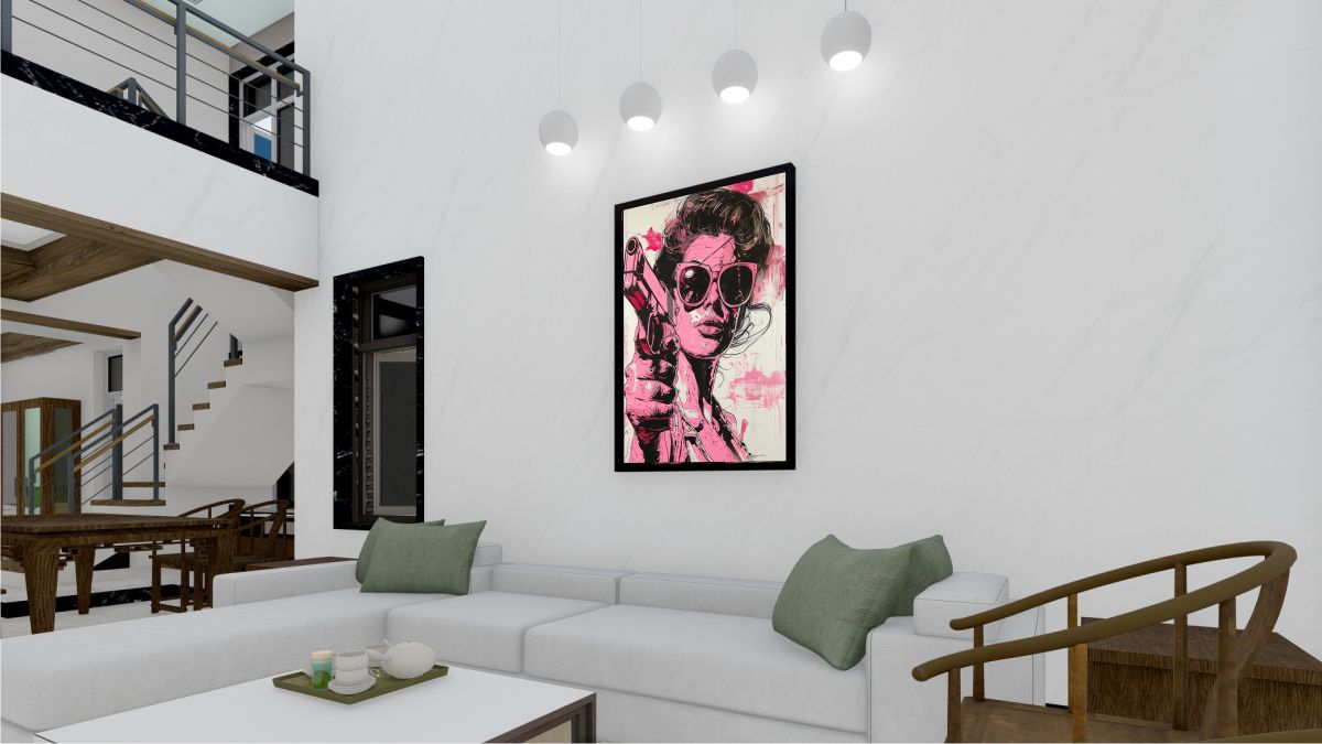 Quadro Decorativo Pop Art Mulher em Adesivo com Moldura Caixa