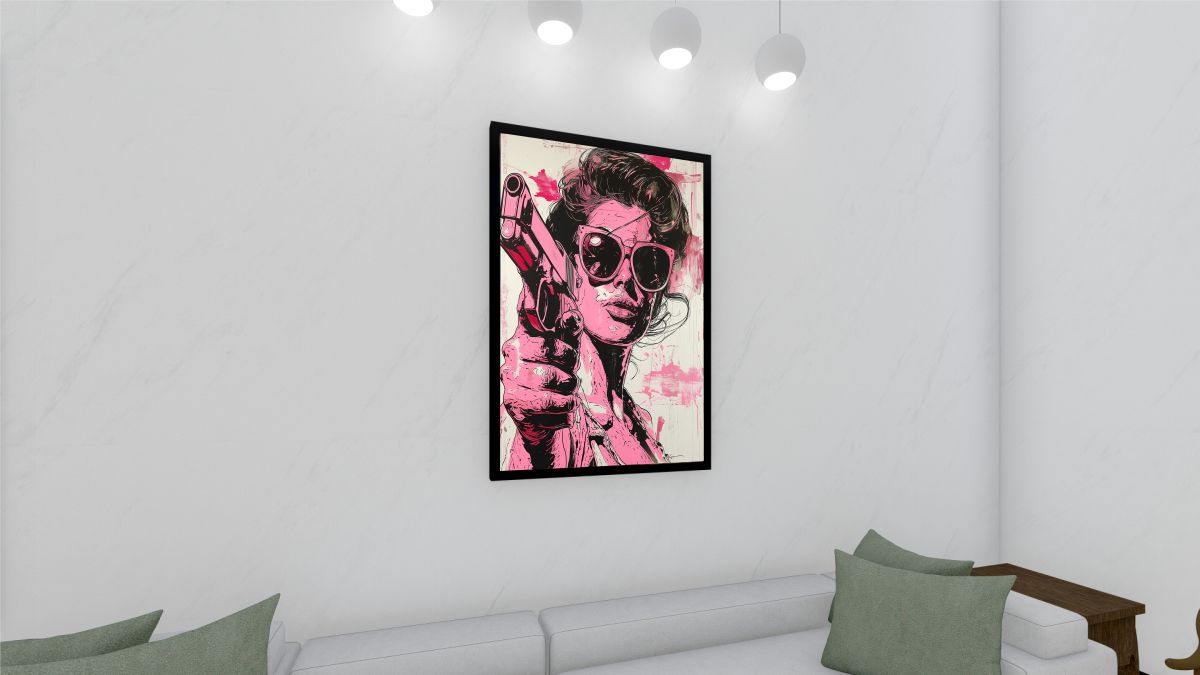 Quadro Decorativo Pop Art Mulher em Adesivo com Moldura Caixa