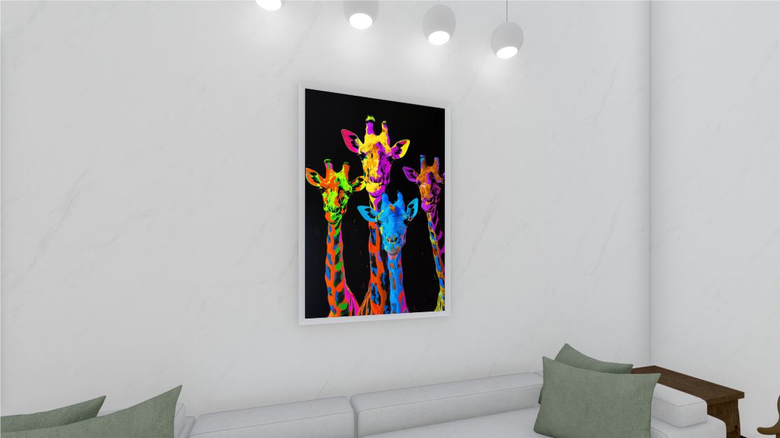 Quadro Decorativo Pop Art Girafa em Adesivo com Moldura Caixa