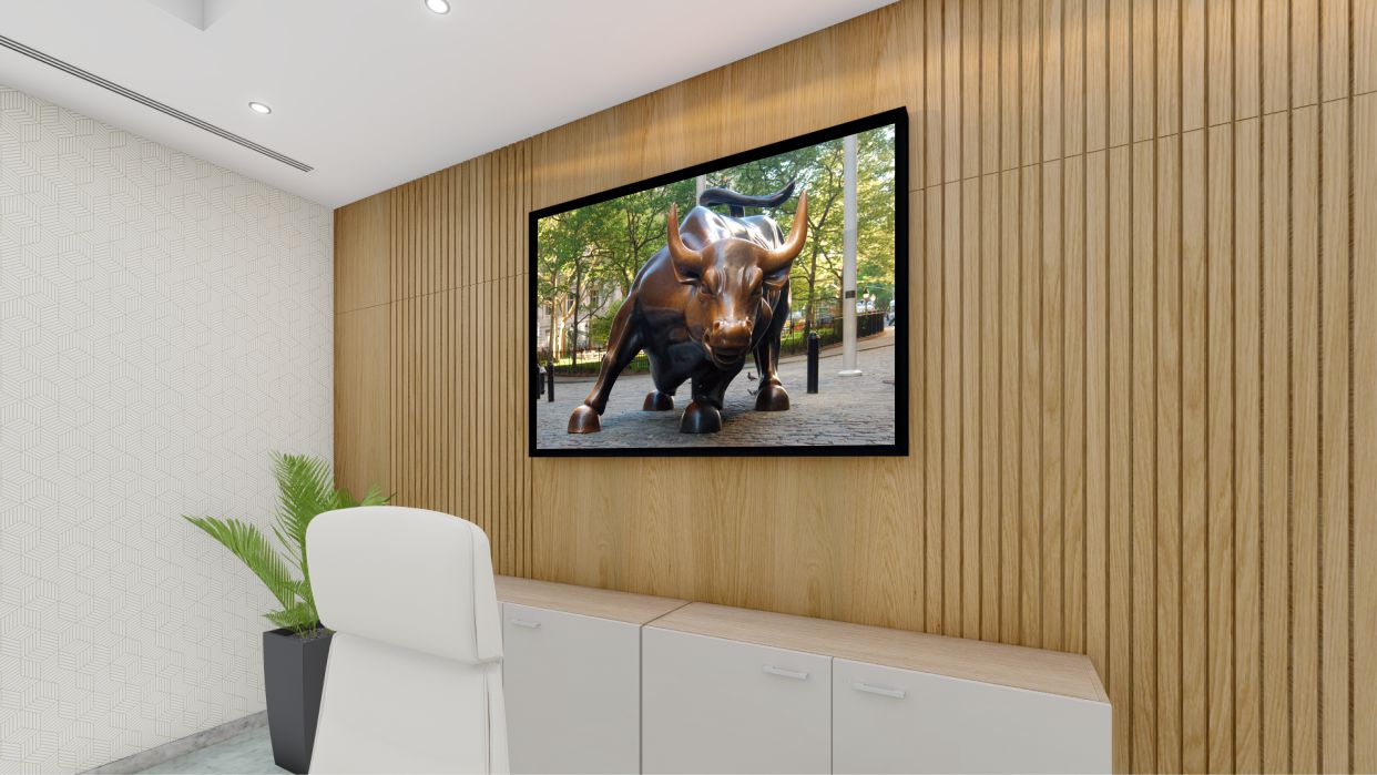 Quadro Decorativo Mercado Financeiro em Adesivo com Moldura Caixa