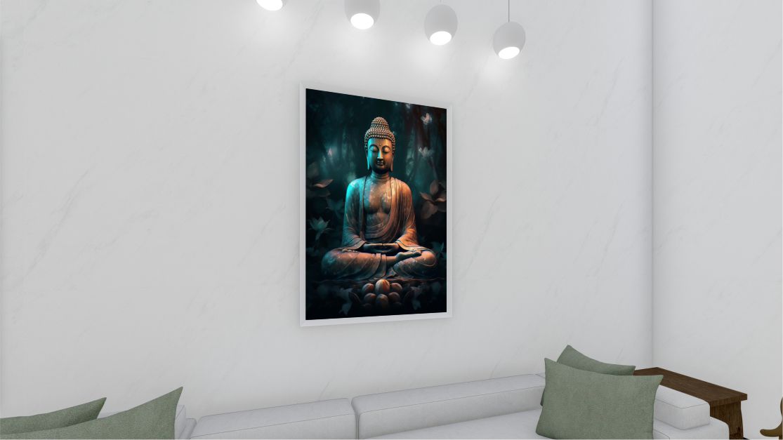 Quadro Decorativo Budismo em Adesivo com Moldura Caixa