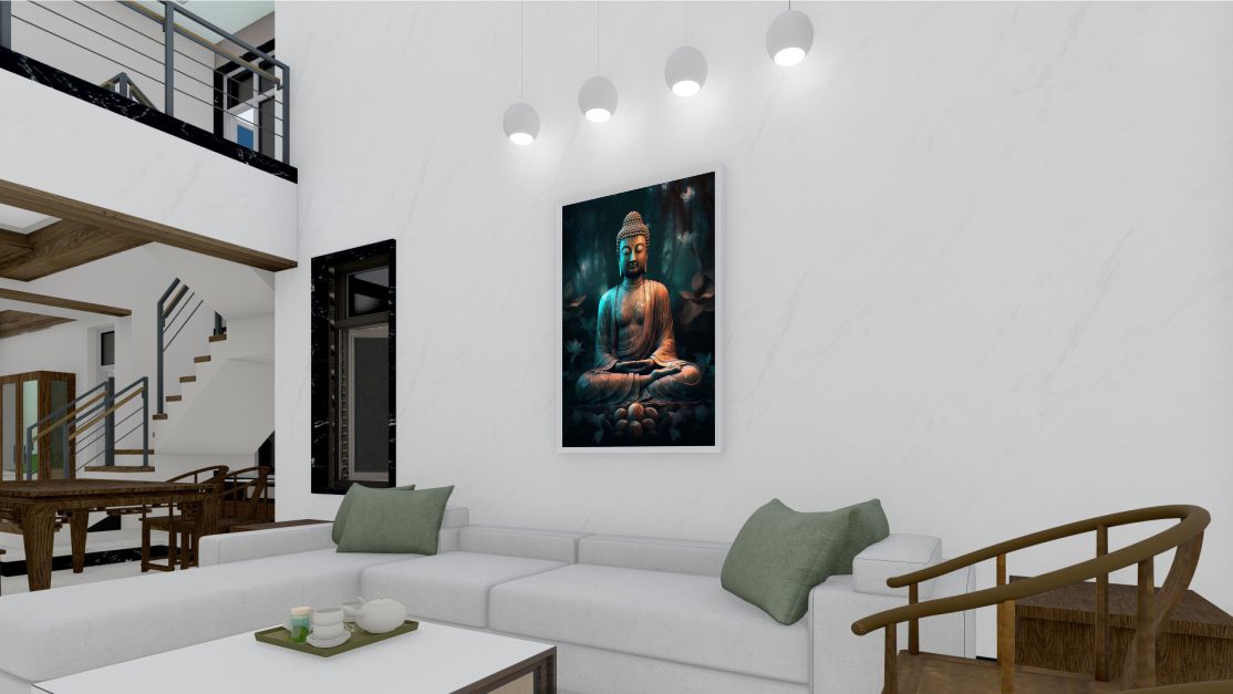 Quadro Decorativo Budismo em Adesivo com Moldura Caixa