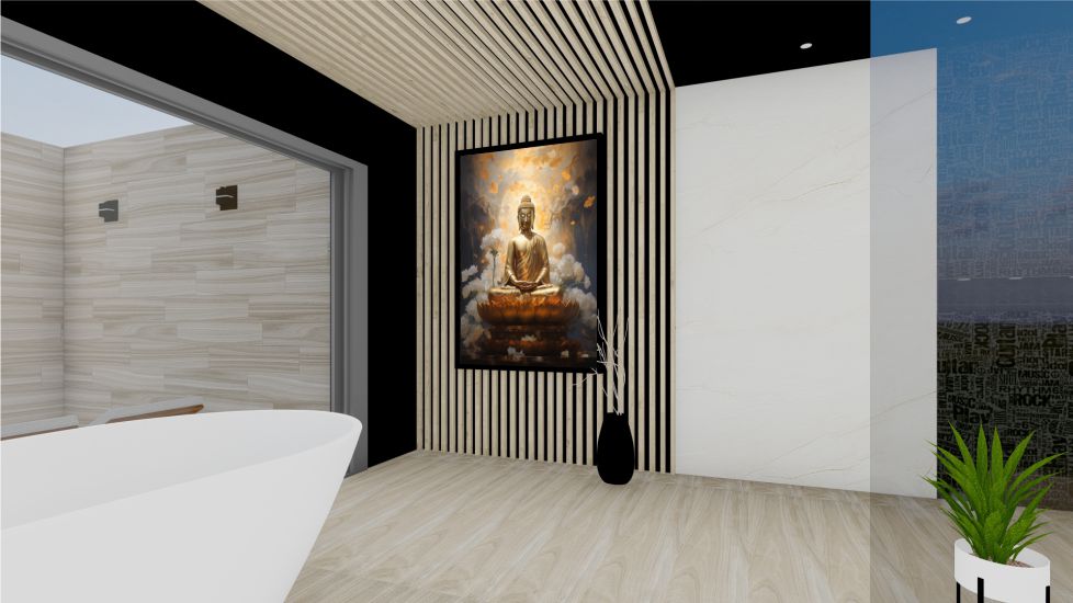 Quadro Decorativo Estátua Buda em Adesivo com Moldura Caixa