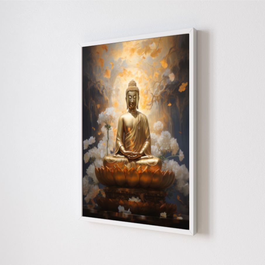 Quadro Decorativo Estátua Buda em Adesivo com Moldura Caixa