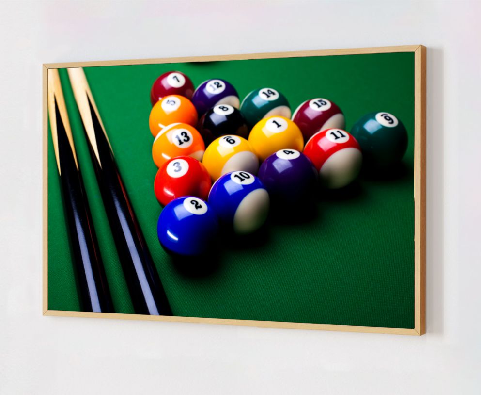 Quadro Decorativo Sinuca em Adesivo com Moldura Caixa