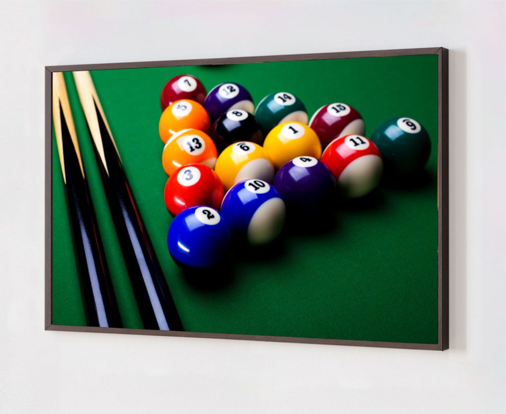 Quadro Decorativo Sinuca em Adesivo com Moldura Caixa