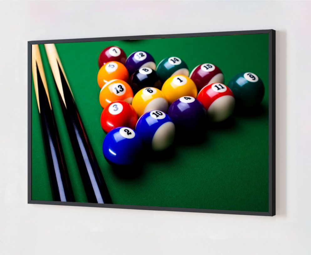 Quadro Decorativo Sinuca em Adesivo com Moldura Caixa