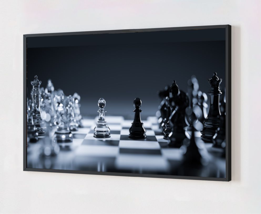 Quadro Decorativo Xadrez em Adesivo com Moldura Caixa