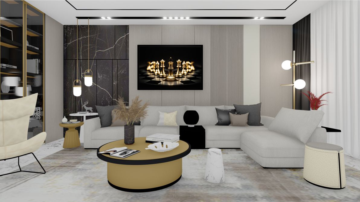 Quadro Decorativo Xadrez Dourado em Adesivo com Moldura Caixa